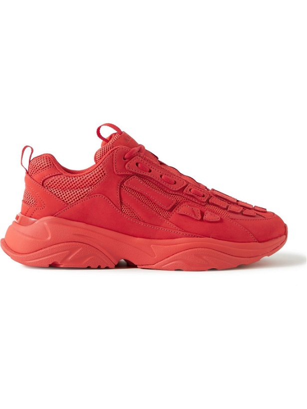 Photo: AMIRI - Bone Runner Leather and Suede-Trimmed Mesh Sneakers - Red