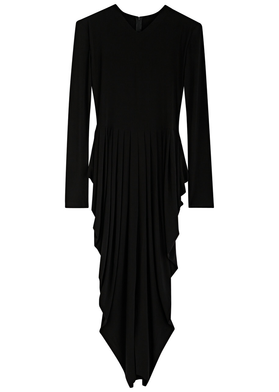 Norma Kamali Belted Draped Stretch-jersey Midi Dress Black