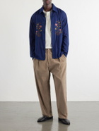 Kardo - Taka Straight-Leg Emrboidered Cotton-Corduroy Trousers - Neutrals