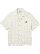 Casablanca - Camp-Collar Logo-Appliquéd Crochet-Knit Cotton Shirt - Neutrals