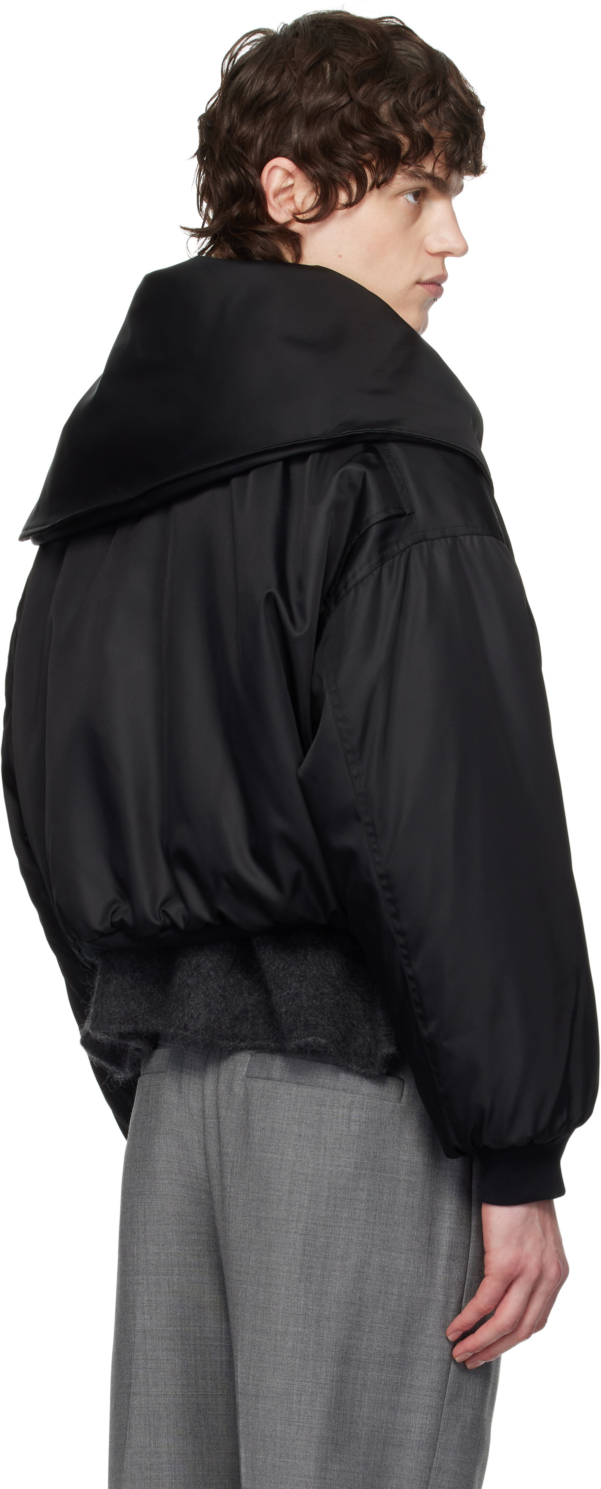 AARON ESH Black Shoulder Lapel Bomber Jacket