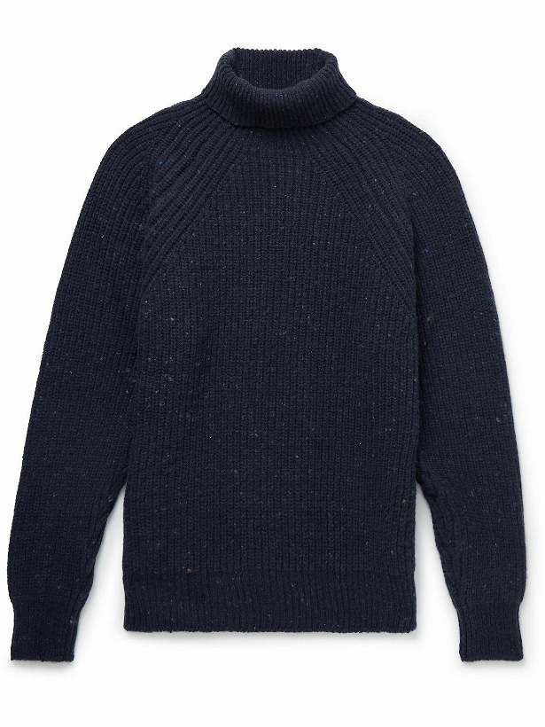 Photo: Inis Meáin - Boatbuilder Ribbed Donegal Merino Wool and Cashmere-Blend Rollneck Sweater - Blue