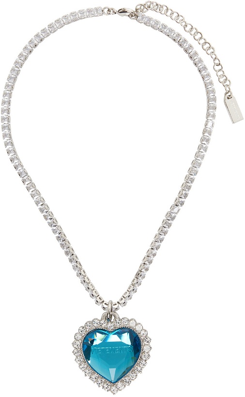 Photo: VETEMENTS Silver & Blue Crystal Heart Necklace