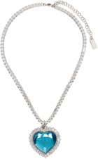 VETEMENTS Silver & Blue Crystal Heart Necklace