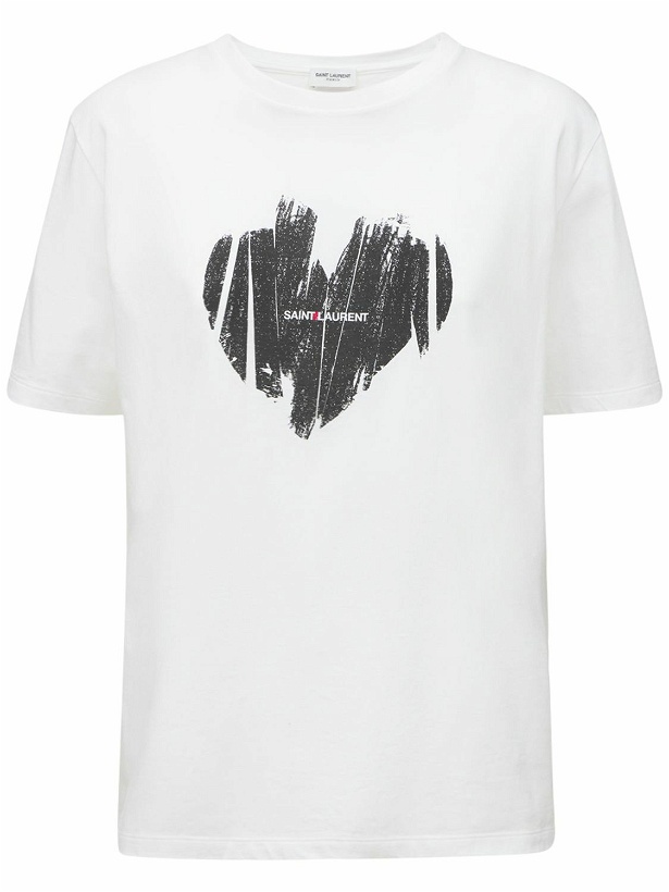 Photo: SAINT LAURENT - Heart Printed Cotton Jersey T-shirt