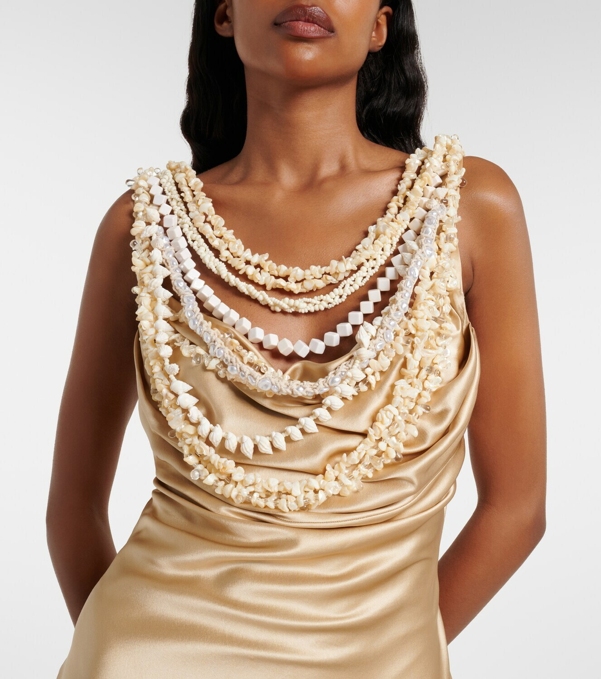 Balmain Embellished silk satin slip dress
