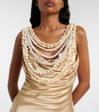 Balmain Embellished silk satin slip dress