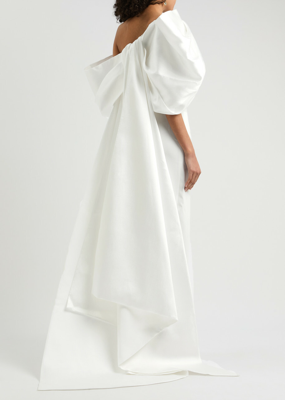 Solace London Raye Draped Satin and Crepe Gown Cream