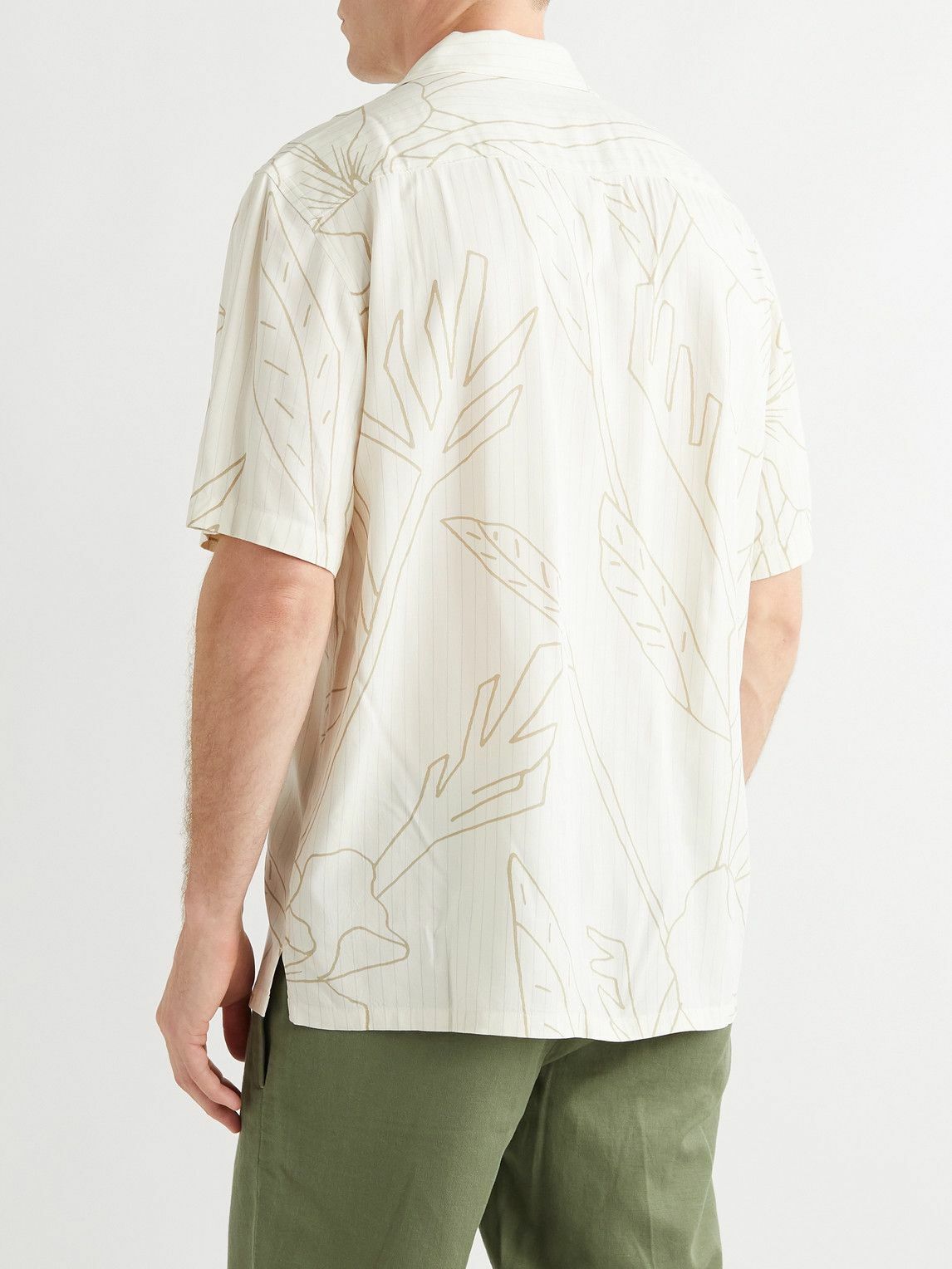 Club Monaco Camp-Collar Floral-Print Striped Woven Shirt