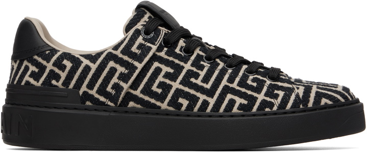 Photo: Balmain Black & Beige Monogram Jacquard B-Court Sneakers