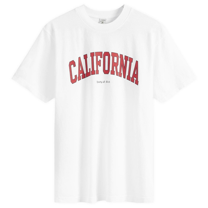 Photo: Sporty & Rich Men's California T-Shirt in White/Bright Red/Navy