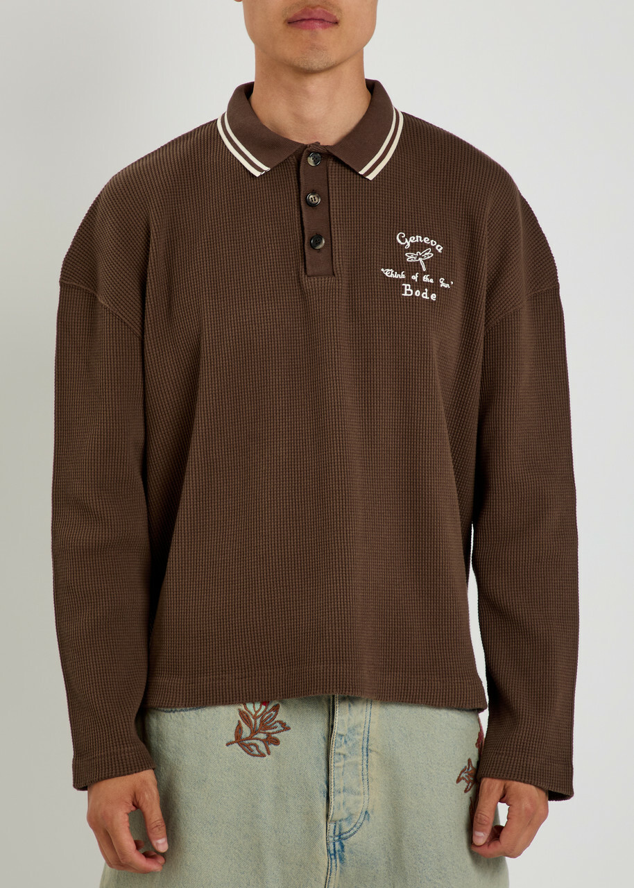 Bode Geneva Logo-embroidered Waffle Polo Shirt Dark Brown