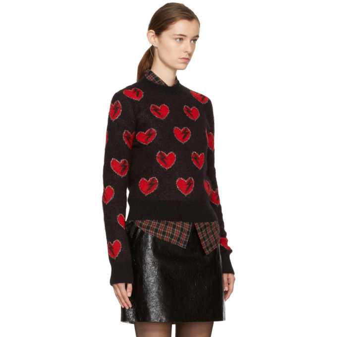 Saint Laurent Red and Black Heart and Lightning Sweater Saint Laurent