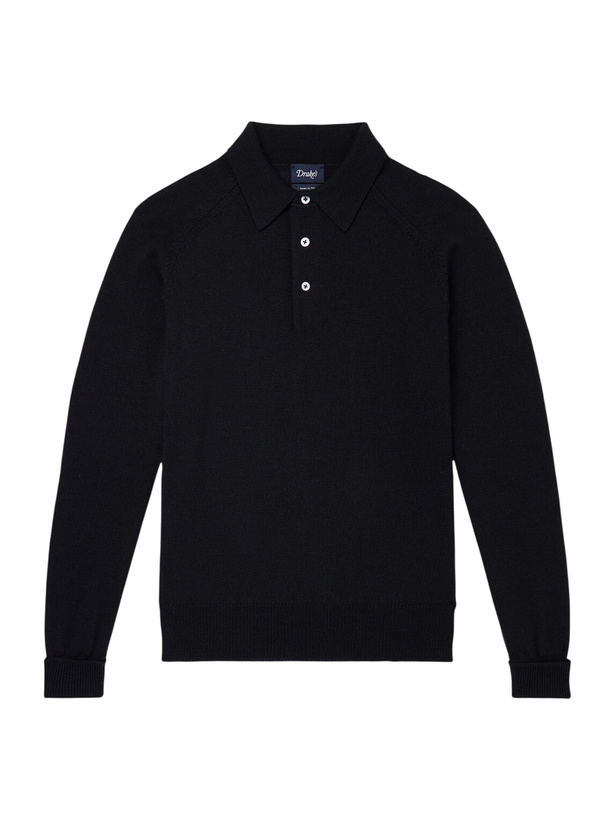 Photo: Drake's - Knitted Merino Wool Polo Shirt - Black