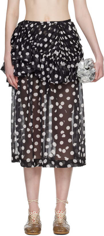 Photo: Dries Van Noten Black Layered Polka Dot Midi Skirt