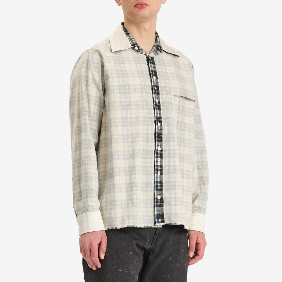 MM6 Maison Margiela Men's Reversible Plaid Check Shirt in Black