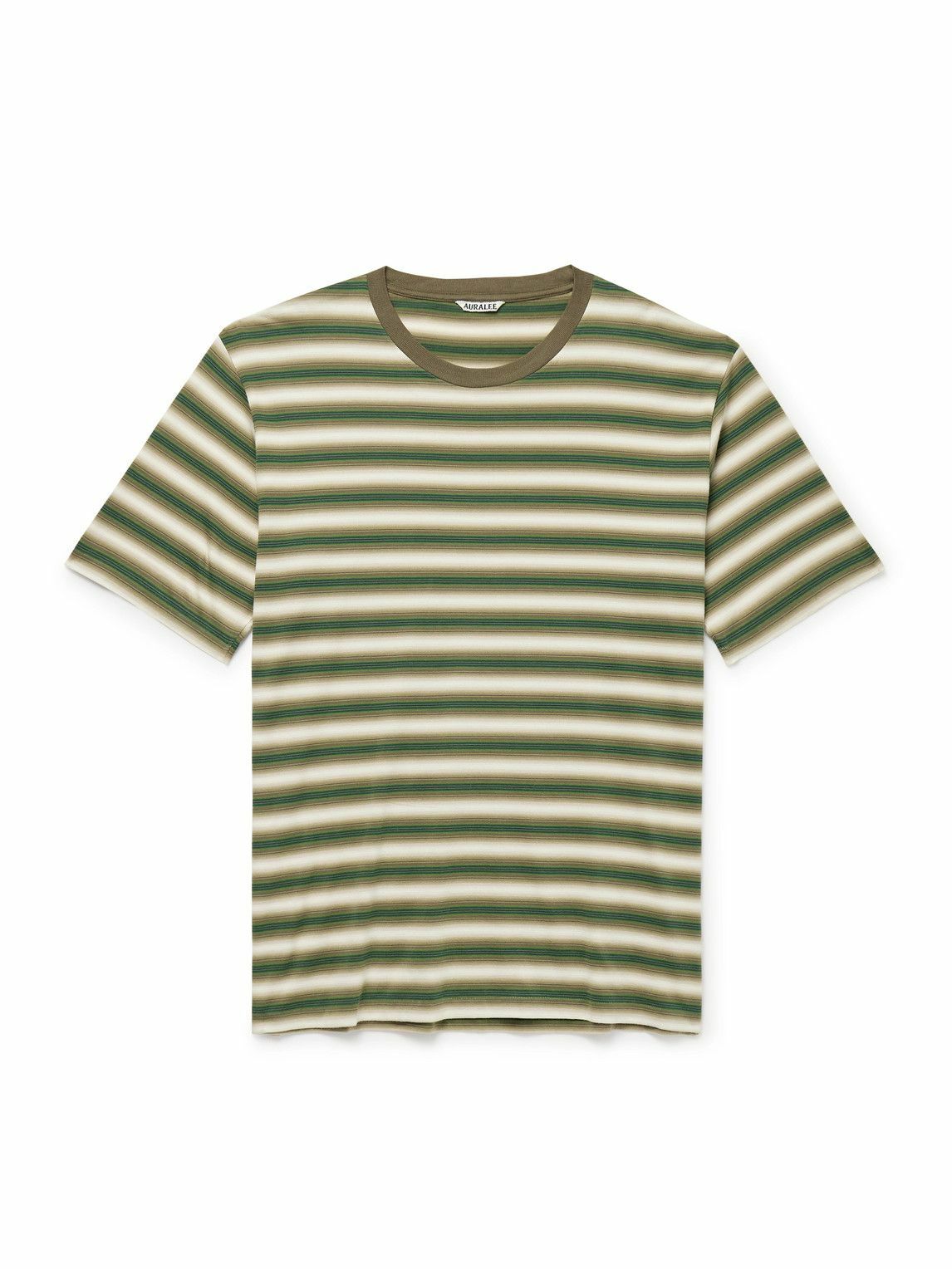 Auralee Men's Hard Twist Stripe Long Sleeve in Light Green Border