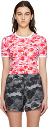 BAPE Pink & Red One Point ABC T-Shirt