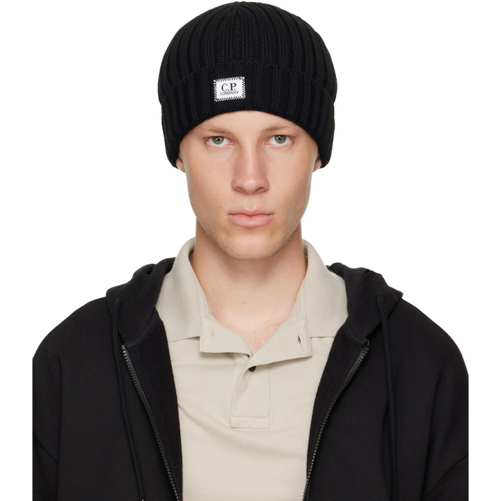 Photo: C.P. Company Black Extrafine Merino Wool Logo Beanie