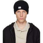 C.P. Company Black Extrafine Merino Wool Logo Beanie
