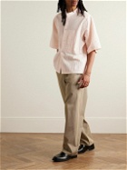 LE 17 SEPTEMBRE - Grandad-Collar Perforated Cotton-Blend Seersucker Shirt - Pink
