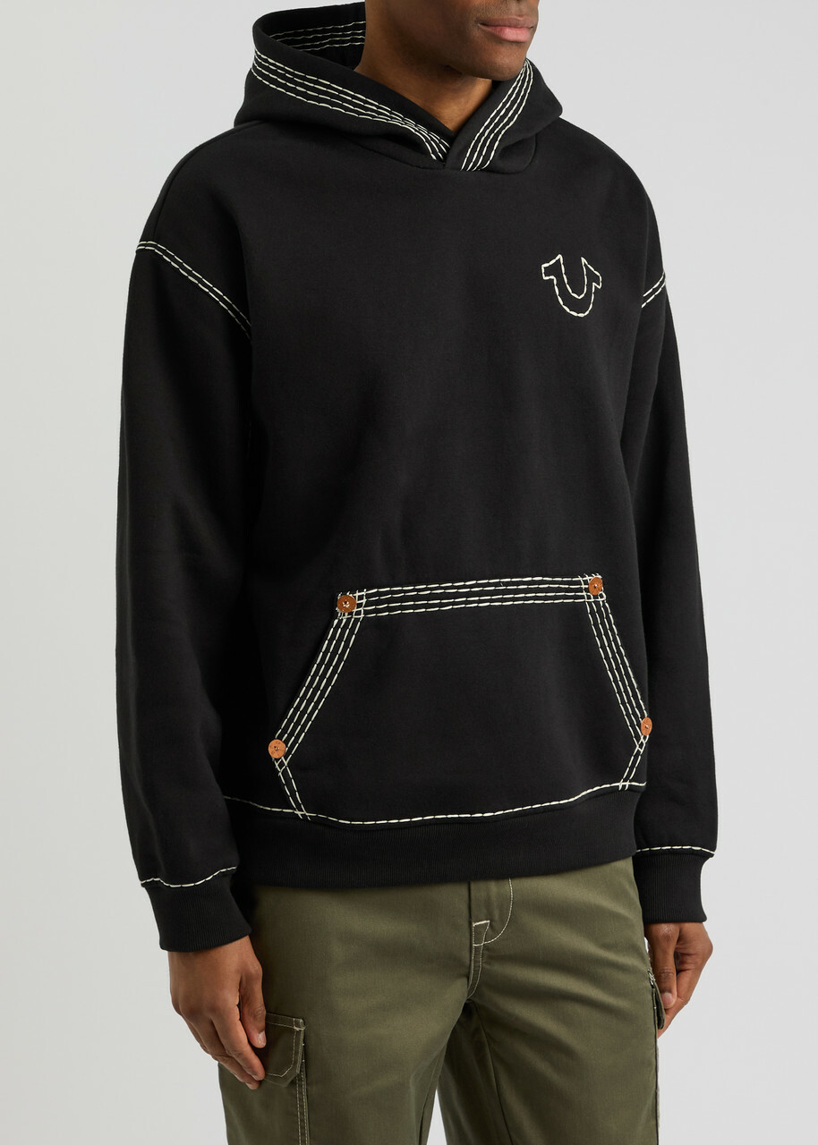 True Religion Logo-embroidered Hooded Jersey Sweatshirt Black