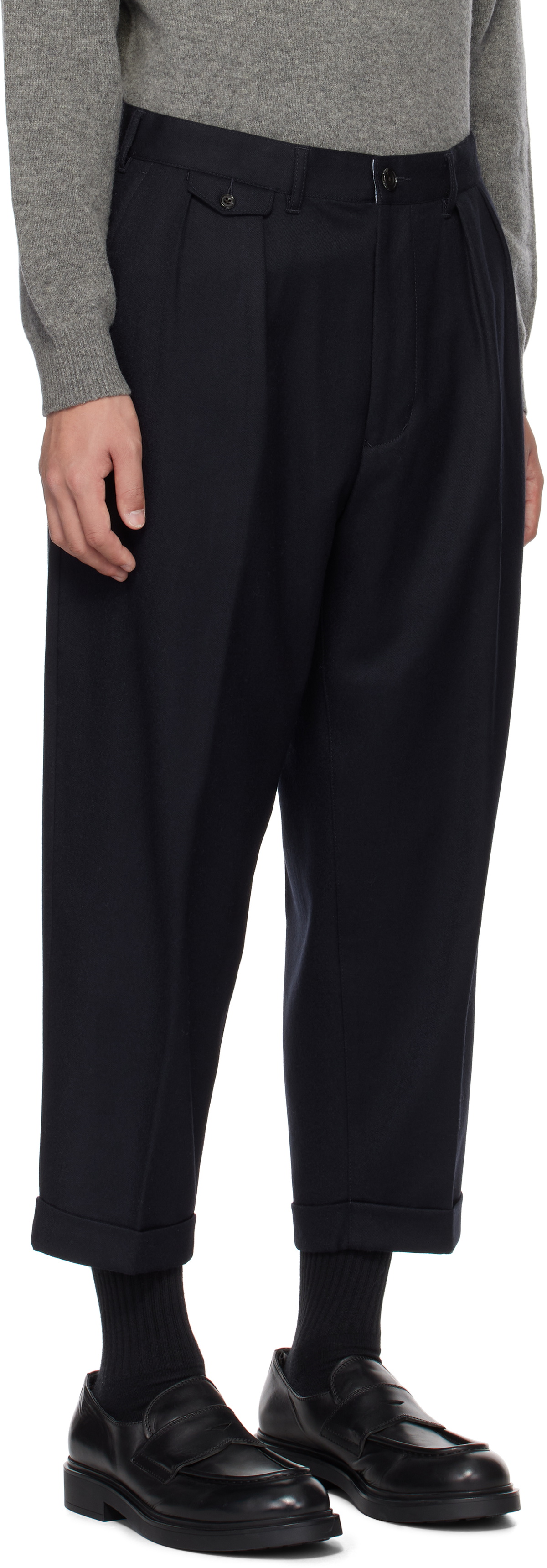 BEAMS PLUS 2 Pleats Tapered Flannel 【M】 BEAMS PLUS Navy 2 Pleats Flannel Tapered Trousers Beams Plus