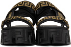 Versace Black & Gold La Greca Platform Sandals