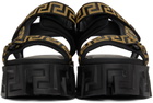 Versace Black & Gold La Greca Platform Sandals