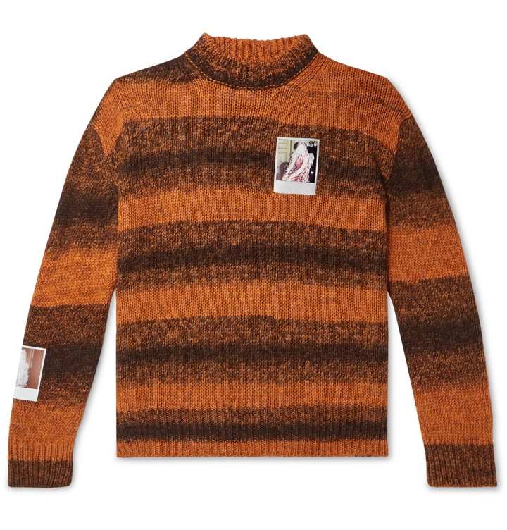 Photo: Raf Simons - Oversized Appliquéd Striped Knitted Sweater - Orange