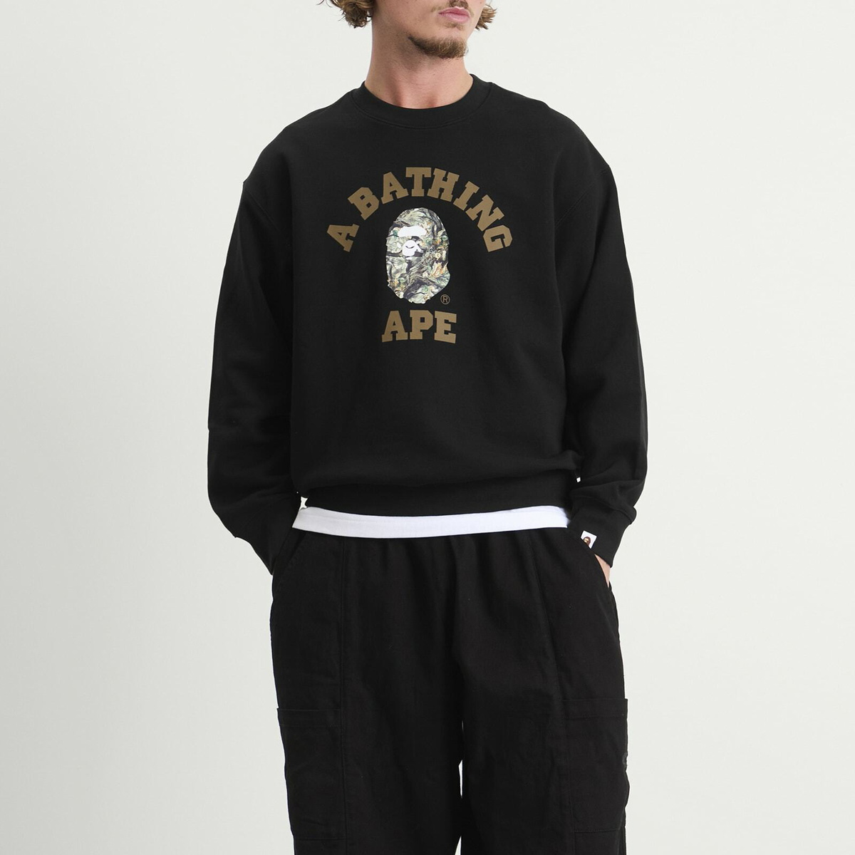 A Bathing Ape Men's Tree Edge Camo College Sweatshirt in Black