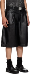 LU'U DAN Black Pleated Faux-Leather Shorts