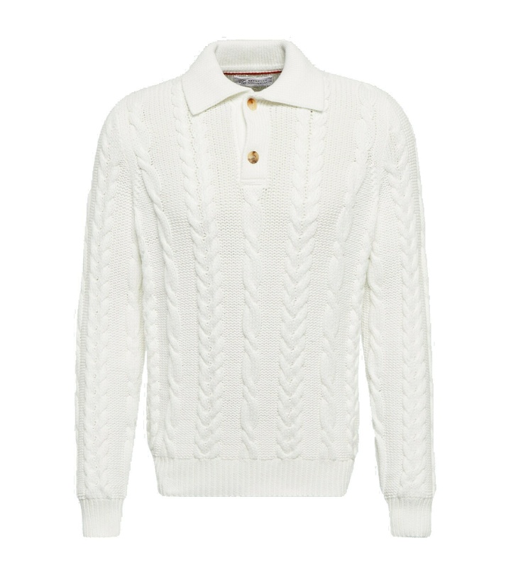 Photo: Brunello Cucinelli - Cable-knit cotton-blend polo sweater