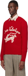 Valentino Red Wool 'Chez Valentino' Panther Embroidery Sweater
