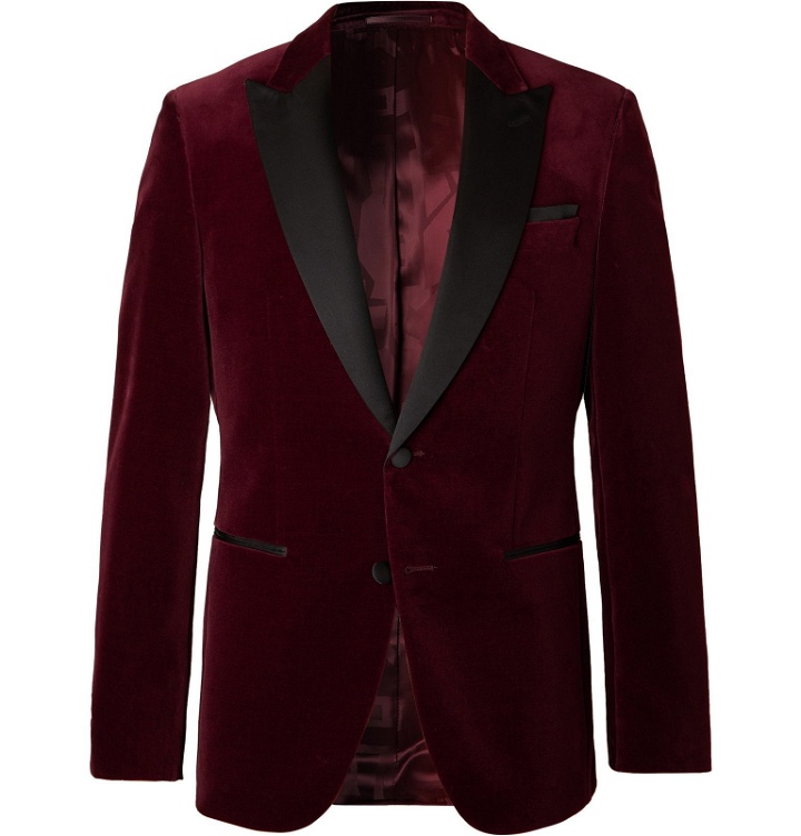 Photo: Hugo Boss - Navy Helward Slim-Fit Satin-Trimmed Cotton-Velvet Tuxedo Jacket - Red