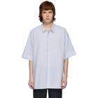 Juun.J White and Blue Poplin Striped Short Sleeve Shirt