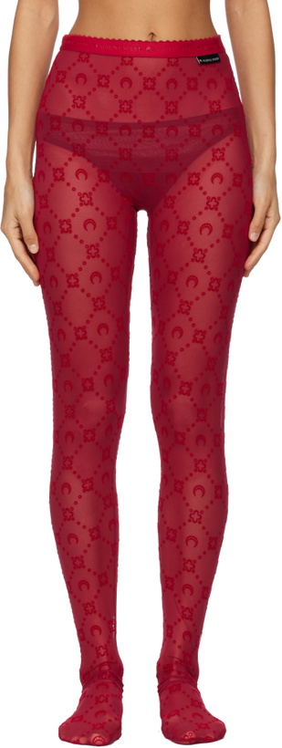 Photo: Marine Serre Red Moonogram Mesh Flock Tights