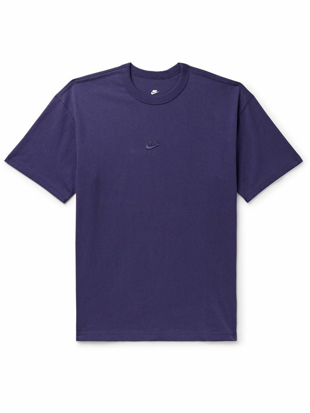 Photo: Nike - Sportswear Premium Essentials Logo-Embroidered Cotton-Jersey T-Shirt - Purple