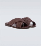 Manolo Blahnik Otawi leather-trimmed raffia sandals