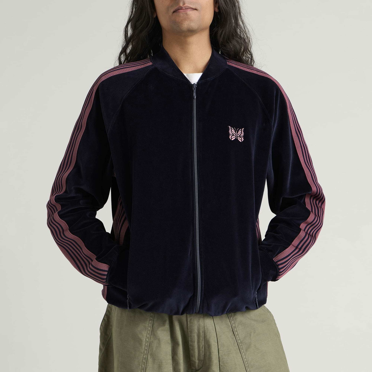 Needles Men's Velour Rib Collar Track Jacket in Navy