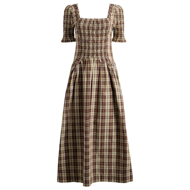 Photo: Damson Madder Women's Emmy Shirred Midi Dress in Cocoa