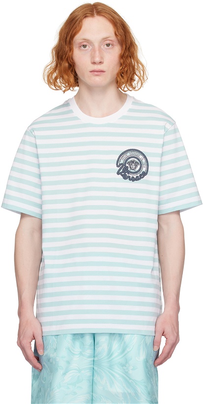 Photo: Versace White & Blue Nautical Stripe T-Shirt