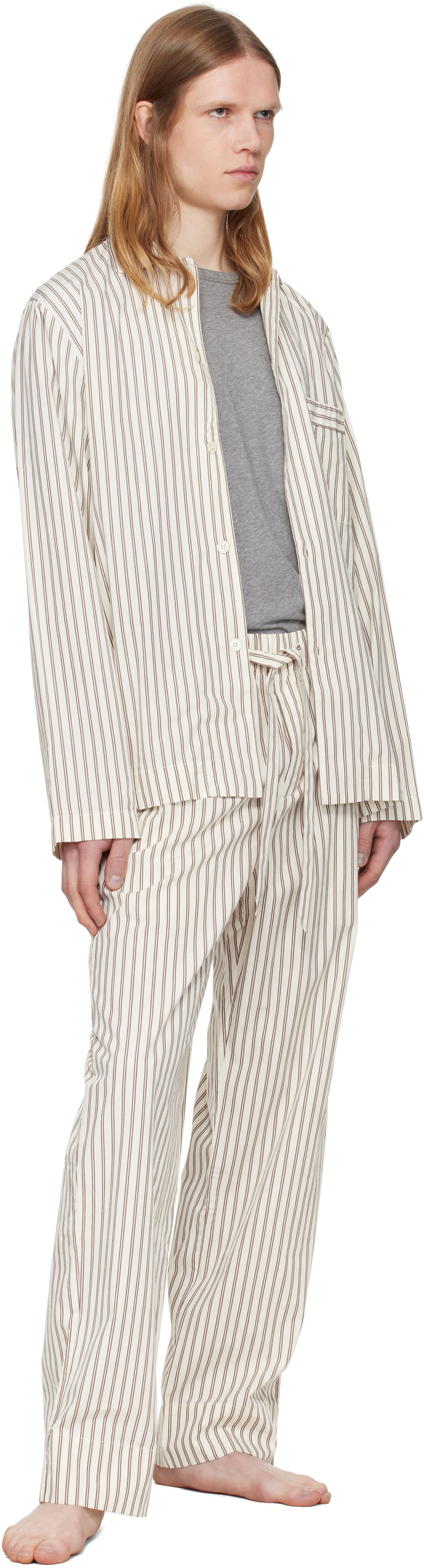 Tekla Brown & Off-White Poplin Pyjama Pants