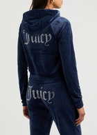 Juicy Couture Madison Hooded Velour Sweatshirt Dark Blue