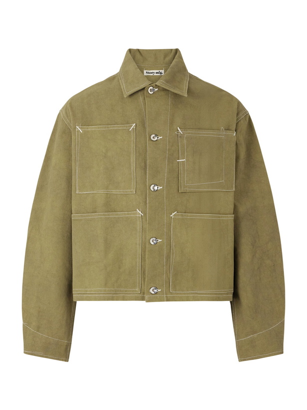 Photo: Story mfg. - Post Cropped Cotton-Canvas Jacket - Green