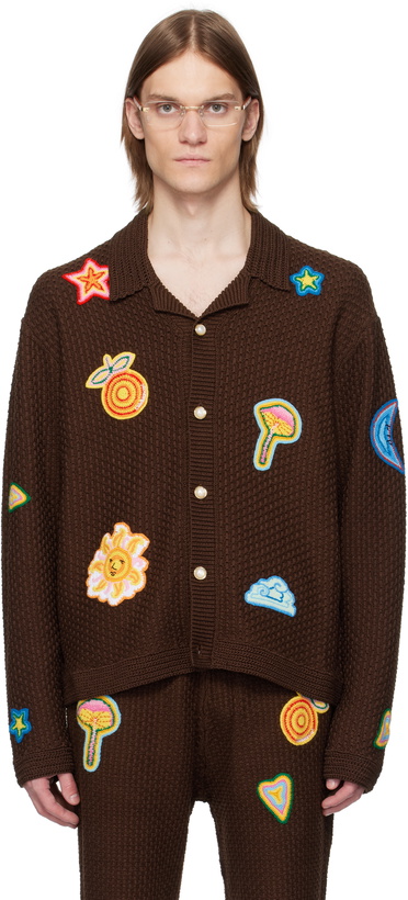 Photo: Casablanca Brown Motif Crochet Shirt