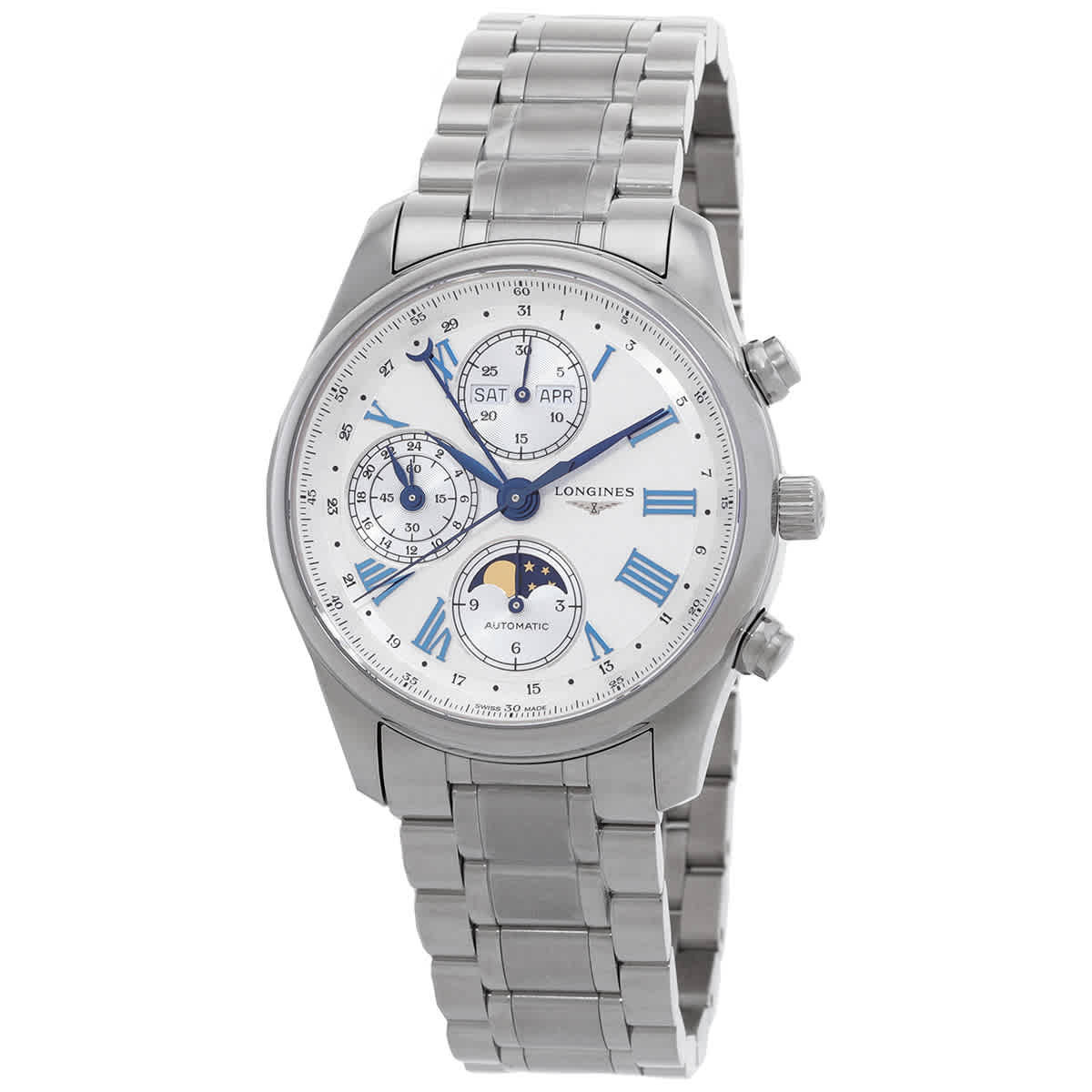 Longines The Longines Master Collection Chronograph GMT Automatic Moon Phase Silver Dial Unisex Watch L2.673.4.71.6