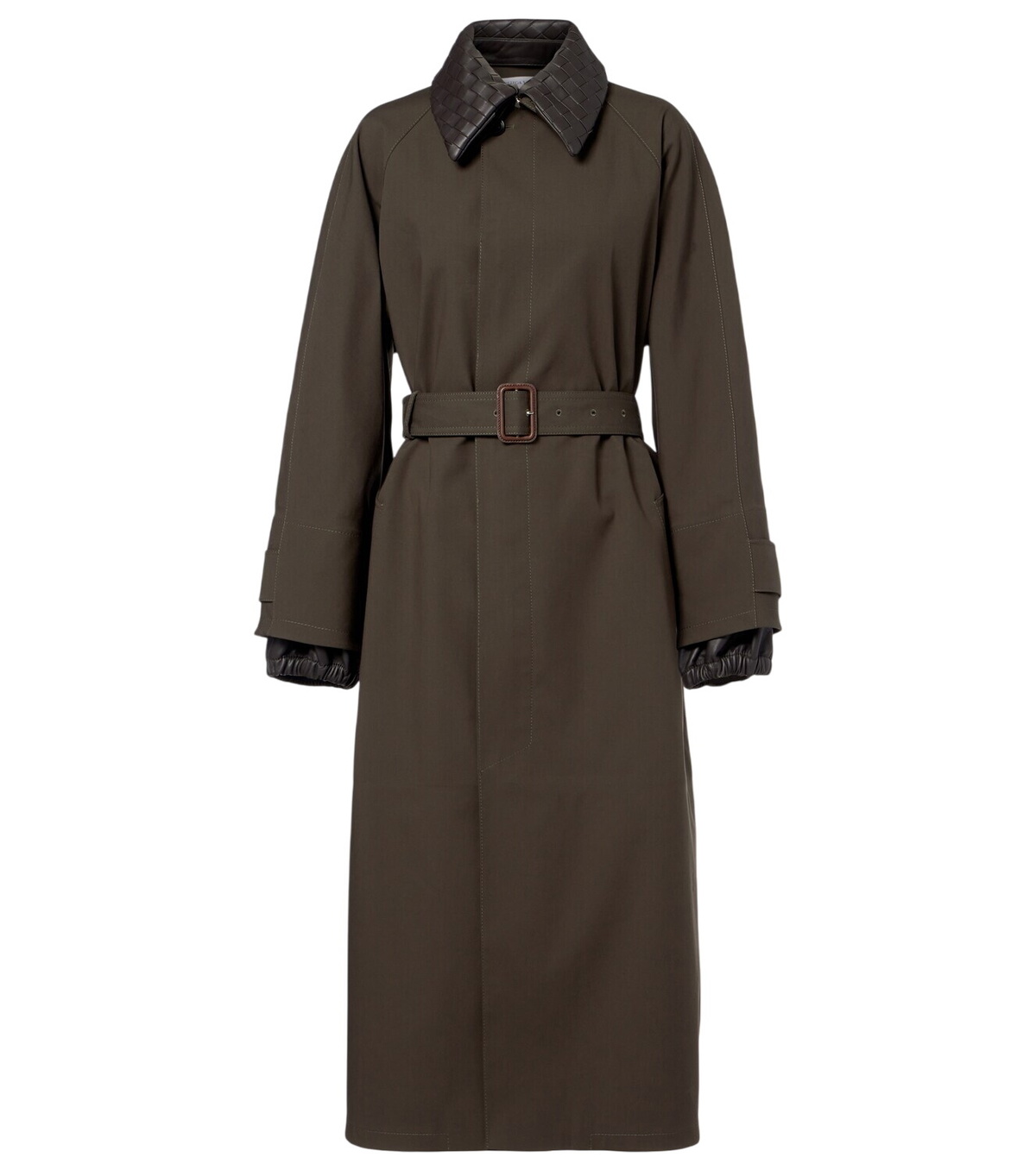 Bottega Veneta Neutral Intrecciato-Collar Maxi Trench Coat Bottega