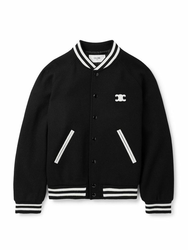 Photo: CELINE - Teddy Triomphe Leather-Trimmed Wool-Blend Varsity Jacket - Black