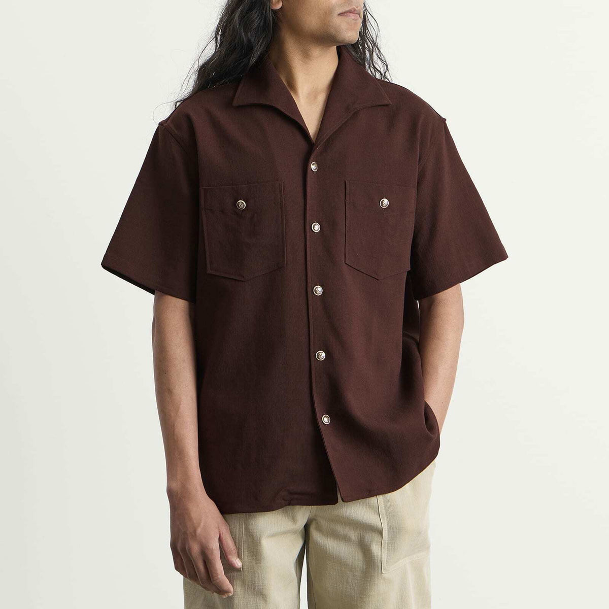 Drôle de Monsieur Men's Viscose Pocket Shirt in Brown